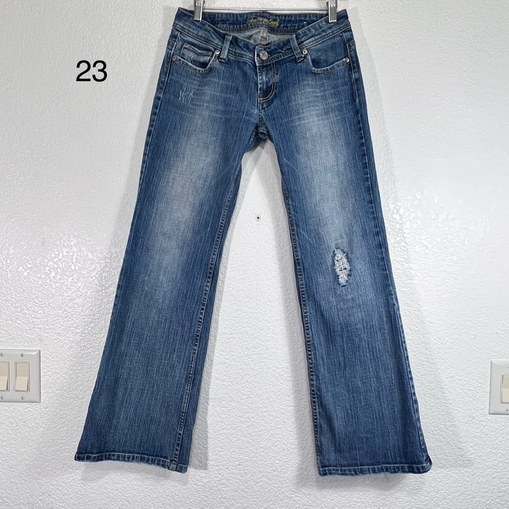 American Eagle Sz 8R 30x20 Jeans Stretch Wide Leg Flare Distressed Y2K malldate